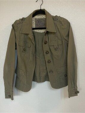 Ashley Women's Green Military Jacket M Button Front Pockets Long Sleeve